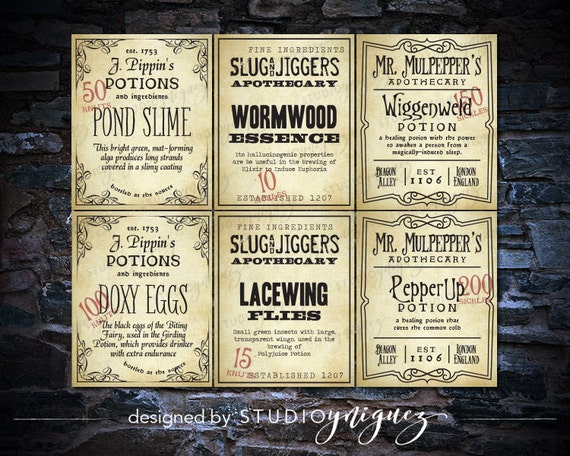 harry potter potion labels by studioyniguez on etsy