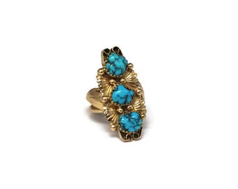 CYBER MONDAY SALE - Navajo inspired turquoise and gold ring - 1970s - 14k