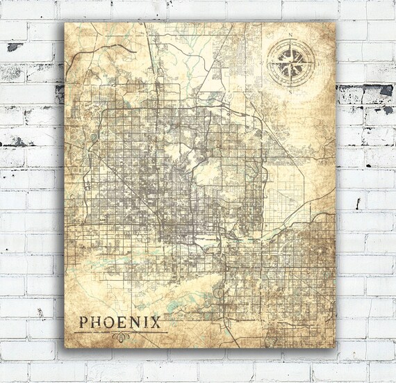 PHOENIX Arizona Vintage map Vintage map City by NatalyBorichArt