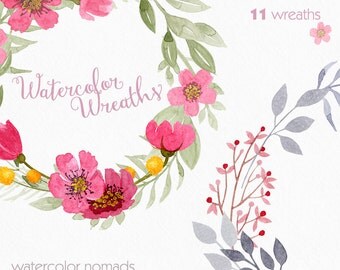 Floral wreath clipart, watercolor clipart, wedding clipart, flower clip art, instant download, commercial use, web graphics, blog graphics