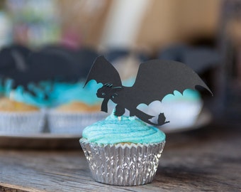 Dragon Cupcake Topper, Toothless, Toothless Dragon topper, dragon party, cupcake topper, party decor, birthday party, set of 12