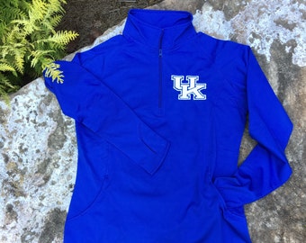 University of Kentucky Pullover – UofK Pullover – Quarter Zip – Half Zip – With Thumb Holes and Hidden Front Pocket - Sport Tek - Royal Blue