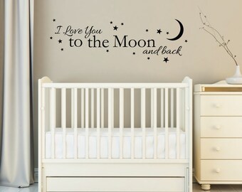 Kids wall sticker nursery wall decal quote | Wall Sticker Quote - I Love you to the Moon and Back - Removable Wall Sticker design with stars