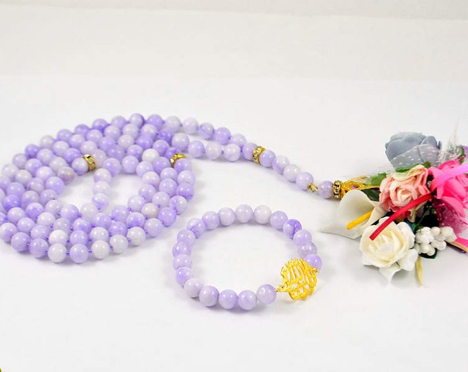liliac jade rosary, holly beads/praying beads/ islamic beads/ muslim tasbeh/ turkish tasbah/ turkish masbaha/ subhah gemstone beads/tesbih