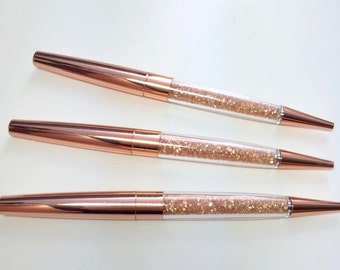 Rose gold pen, gold crystal pen, copper crystal pens, planner pens, bling pens, diamond pens, stationery, black ink