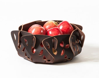 Leather bowl, leather organizer, valet tray, leather catchall, leather goods, leather office organizer, leather basket, free shipping