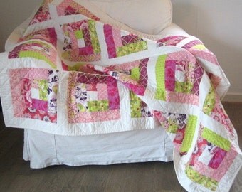 Big block log cabin quilt, homemade quilt, Baby Quilt, A modern Quilt, Log Cabin Quilt, Quilts, Throw Quilt