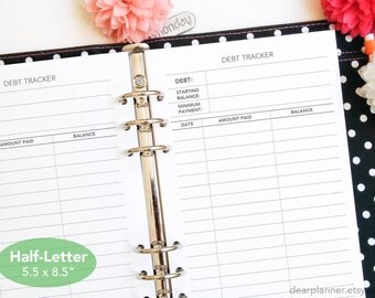 PRINTED Debt tracker - Debt repayment insert - Money management tracker - Finance planner insert - Half letter A5 insert - 20H