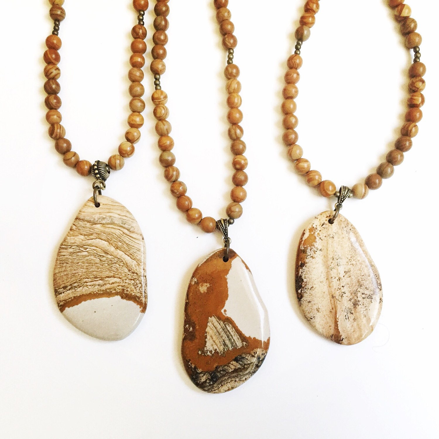 Tan Picture Jasper Pendant Necklace Tan Pendant Necklace