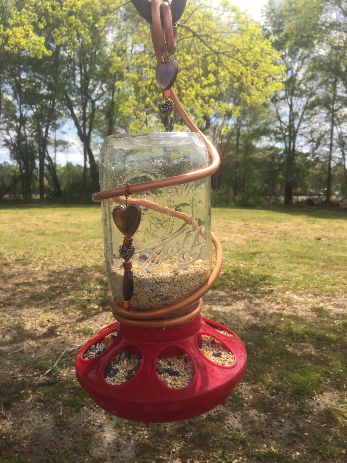Mason Jar Bird feeder Bird Feeder Mason Jar by GingersCountryDecor