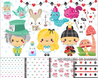 80%OFF - Alice in Wonderland Clipart, Alice, COMMERCIAL USE, Alice Adventures, Tea Party Clipart, Planner Accessories, Alice Party