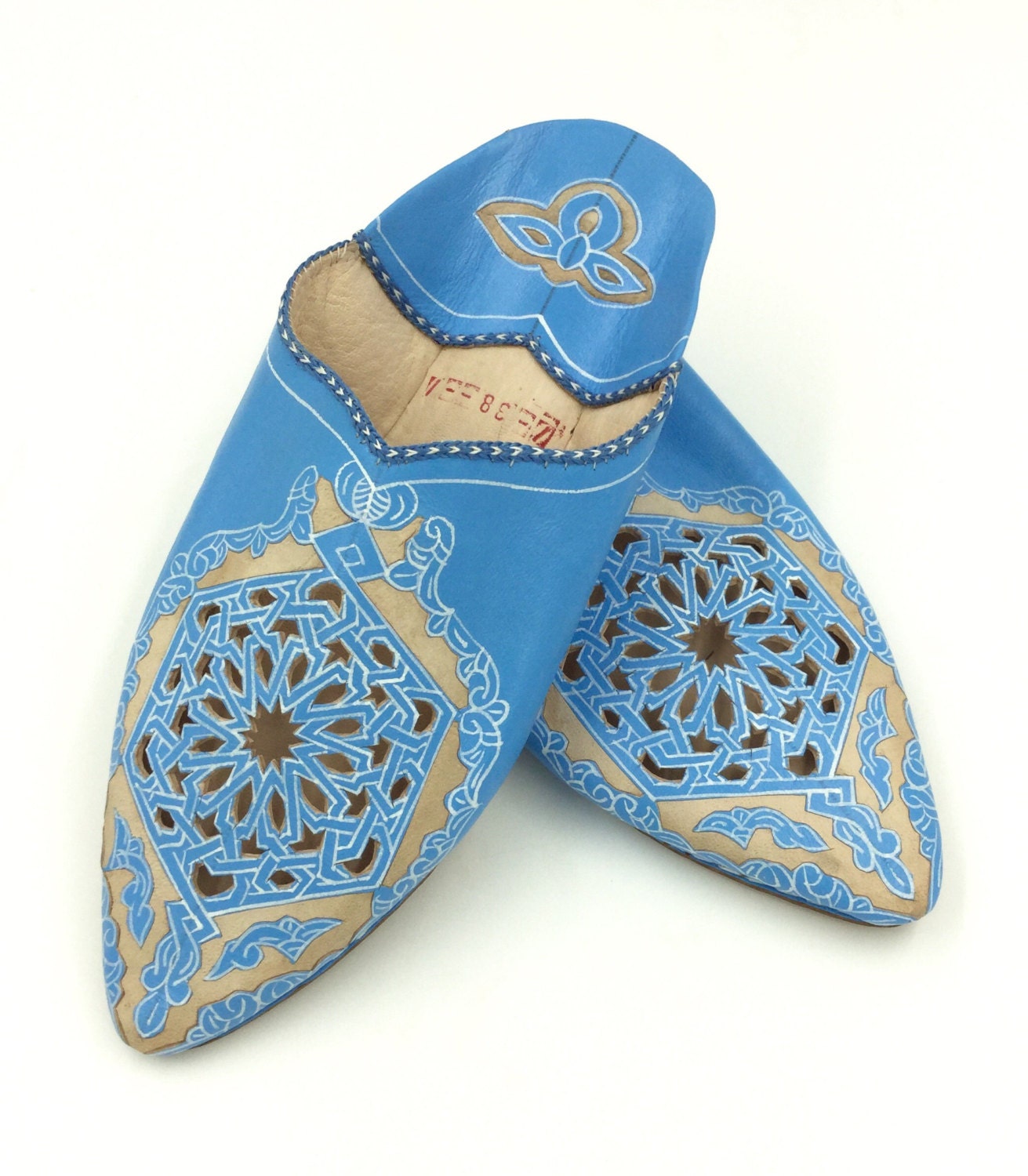 Baby Blue Leather Babouche Shoes