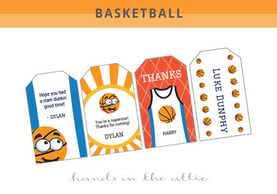 Basketball party gift tags party labels sports by HandsInTheAttic