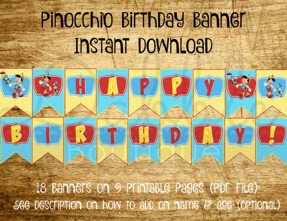 Pinocchio Birthday Banner / Pinocchio Birthday / Pinocchio