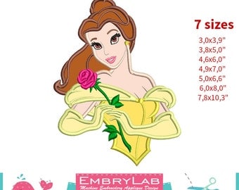 Applique Belle. Beauty and the Beast. Machine Embroidery Applique Design. Instant Digital Download (16201)