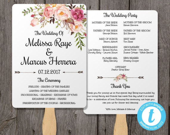 etsy wedding program template wedding program fan template bohemian floral instant by youprintem etsy wedding program template wedding program fan template bohemian floral instant by youprintem