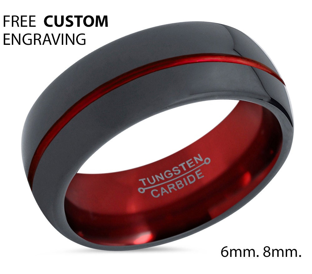 Tungsten Ring Mens Black Red Wedding Band Tungsten Ring