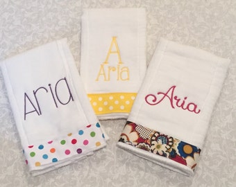 Set of 3 Personalized Burp Cloths - Monogrammed Burp Cloth Set - Other Colors Available
