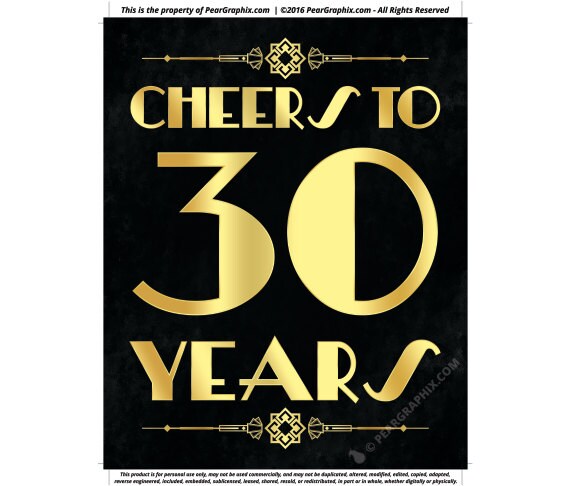 Cheers To 30 Years Printable Sign 30th Birthday Party Decor