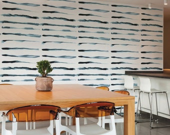 Ink Stripe Wallpaper and Wallmural, Navy Stripes, Watercolour Painted Ink Stripes, Removable Wallpaper, Self Adhesive Wall Art, Home Decor