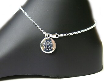 Monogrammed 925 Sterling Silver Rolo Chain Personalized Anklet