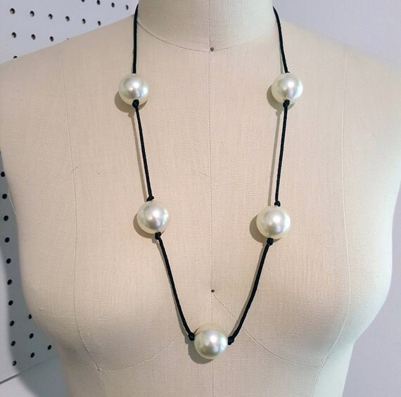 Oversized Pearl Station Necklace by GajaModa on Etsy