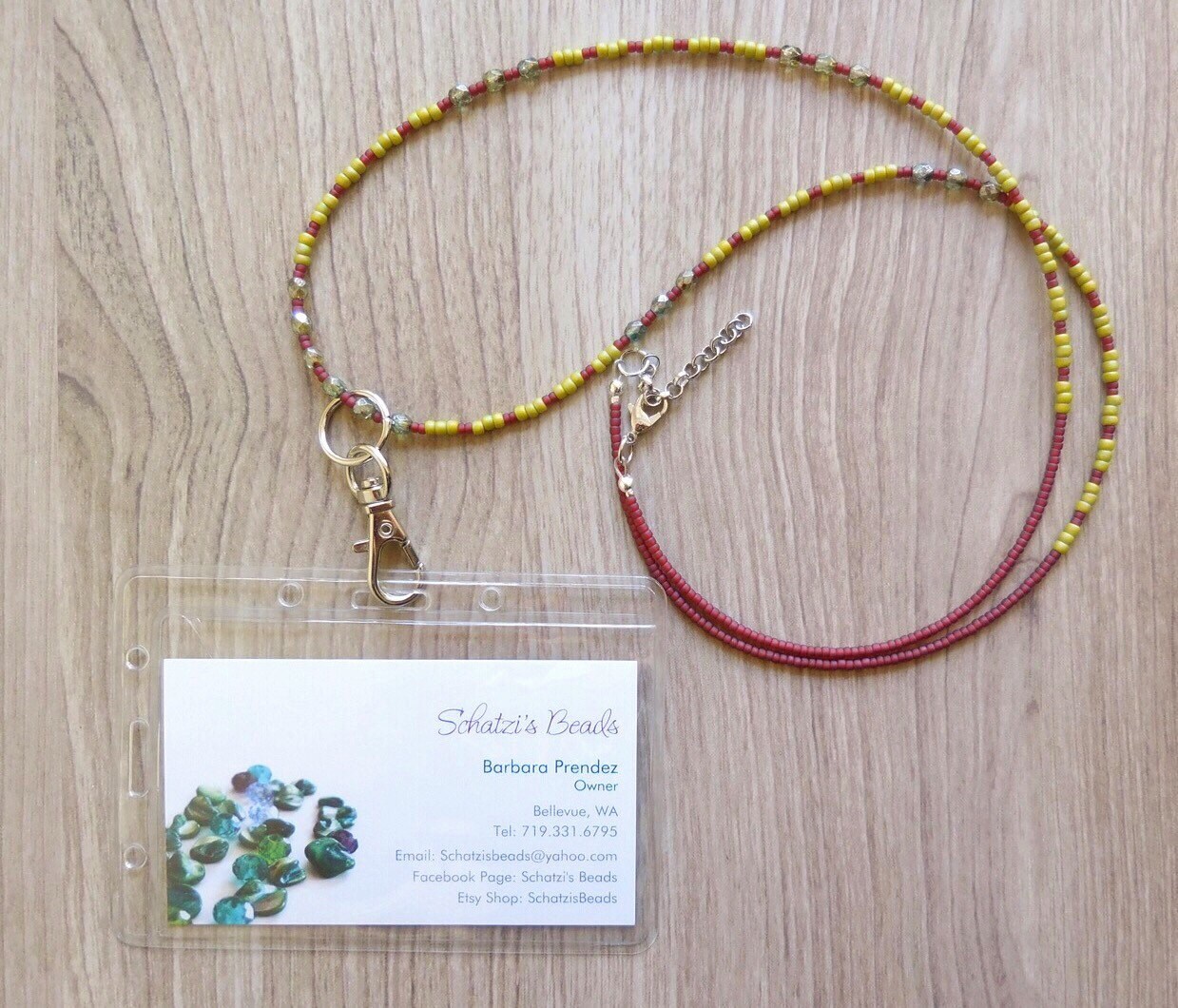 Womens Long Beaded Lanyard With Badge Burgundy by SchatzisBeads