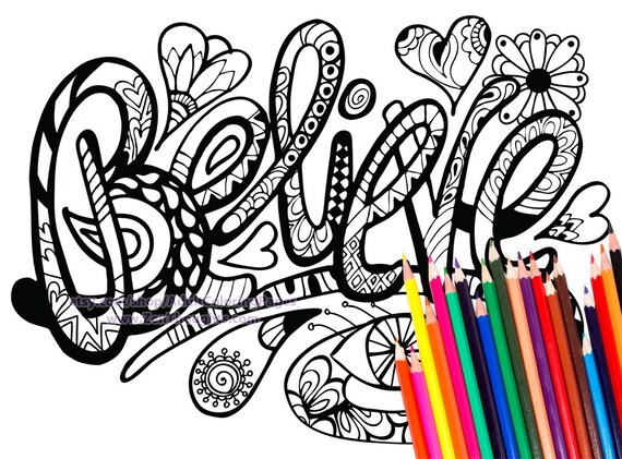 Printable Coloring Page BELIEVE Download by AdultColoringPages