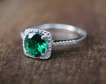 Emerald Ring, May Birthstone Ring, Silver birthstone ring, Silver Emerald Ring, May Birthstone