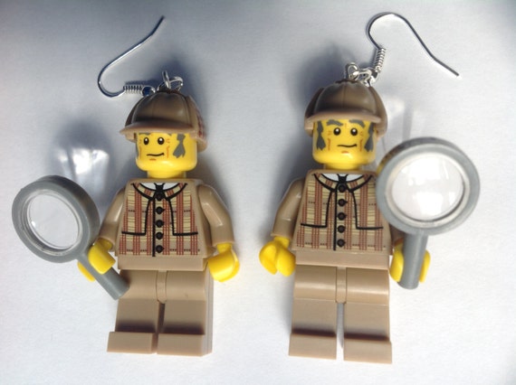 lego minifigure earrings Sherlock Holmes by EarYouGo on Etsy