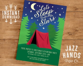 Camping Birthday Invitation Template | DIY Printable | Camping Party Invitation | Campout Birthday Party | Instant Download