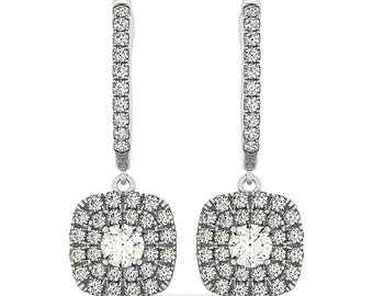 Diamond Drop Earrings, Vintage Diamond Earrings,Antique Diamond Earrings, Art Deco Diamond Dangle Earrings, Unique Diamond Earrings.
