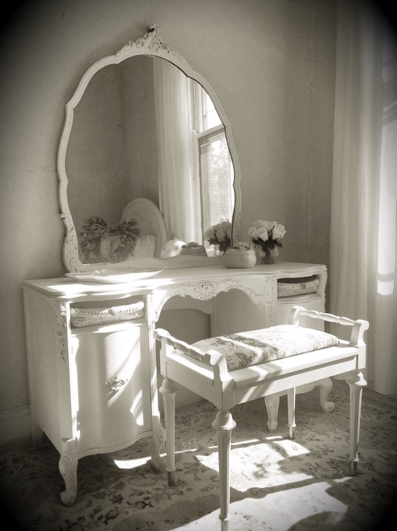 Items similar to SOLDAntique White Vanity, Vintage, Cottage, French