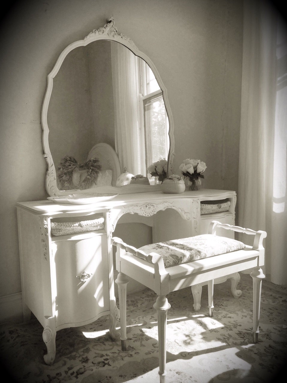 SOLDAntique White Vanity Vintage Cottage French Country