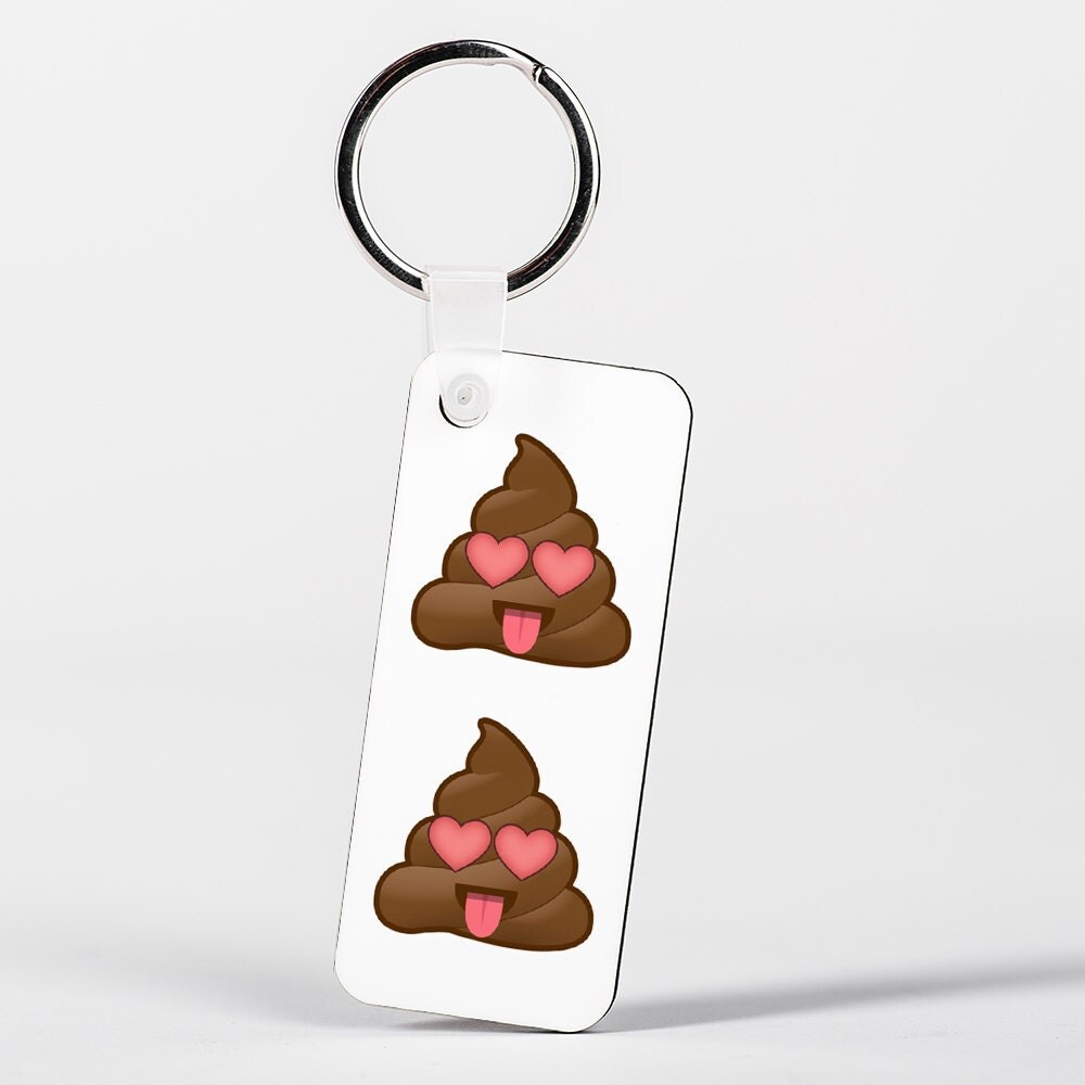 Poop Emoji Hearts Double Wooden Keyring Keychain