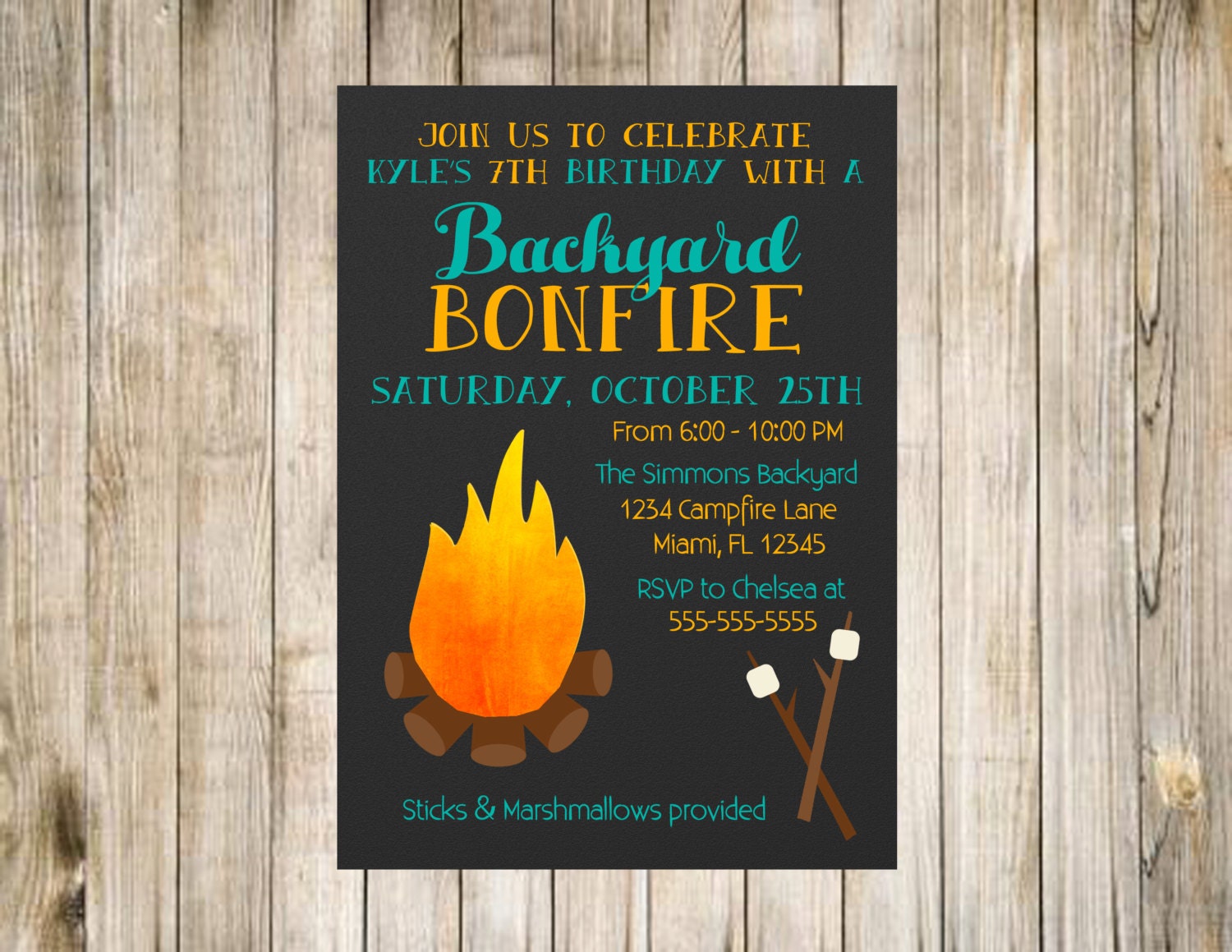 Bonfire Birthday Invitation invite Party Photo Printable