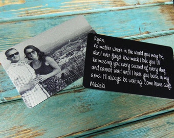 Engraved Picture Wallet Insert - Back Engraving Too - the WOW factor - Him or Her - Laser Engraved - Handwritten Wallet Insert GIFT