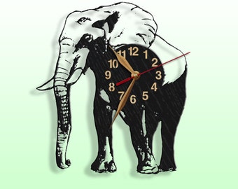 Wooden Wall clock, Elephant, Wild Nature Wood Clock 12inch(30cm), Modern, Wall Art Decor, Animals, Travel, Traveling, Black clock