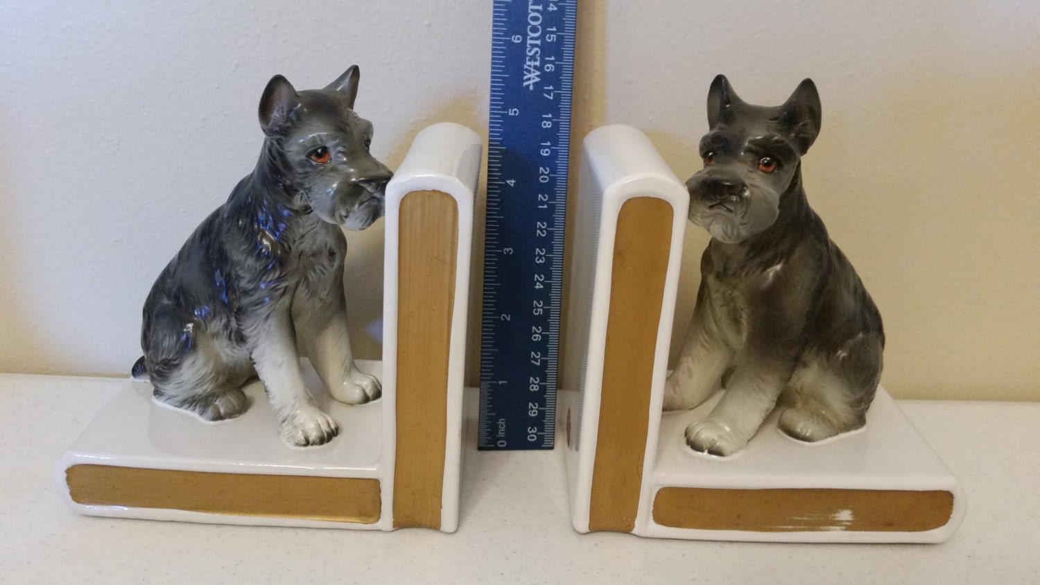 vintage lefton H3495 schnauzer / terrier dog bookends set