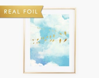 Birds on a wire Foil Art Print 11x14, 8x10, 5x7