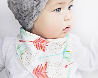 Organic mint and coral Baby bandana bib. Hipster Bibdana baby girl