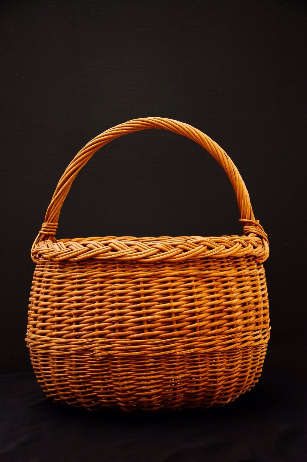 French Antique Wicker Round Basket