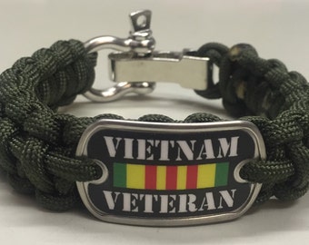 Vietnam Veteran Paracord Survival Bracelet W/Stainless Steel Adjustable Shackle