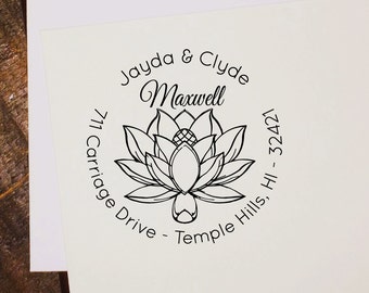 Wedding Return Address Stamp, Custom Script Lotus Self Inking Address Stamp, Custom Wedding Rubber Stamp, Custom Stamp, Address Stamp,