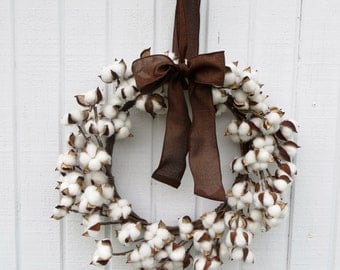 Cotton Wreath, Wreath, Dried Cotton Wreath, Cotton