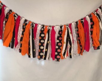 Halloween Garland/All Hallow's Eve Decor/Halloween Fabric Garland/Halloween Decorations/Pumpkin Garland/Pumpkin Decorations/Fabric Garland