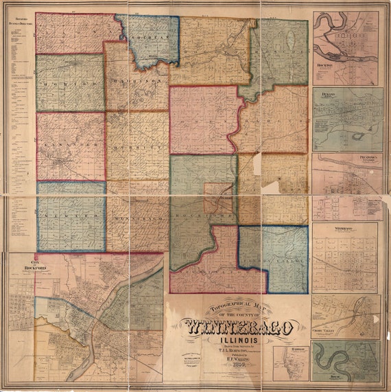 1864 Farm Line Map Of Winnebago County Illinois