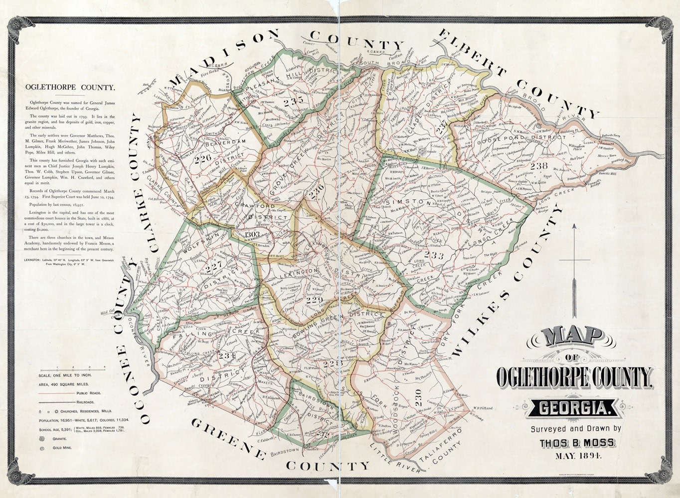 1894 Map of Oglethorpe County Lexington landowner