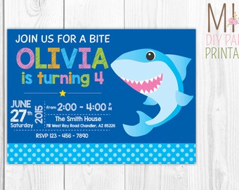 Shark Birthday Invitation, Shark Birthday Invite, Shark Party Invitations, Shark Birthday Invitations, Shark Birthday Party Invitations