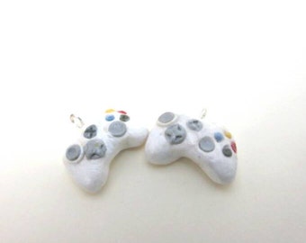 Xbox 360 controller earrings - wireless - white polymer clay- video game - gamers